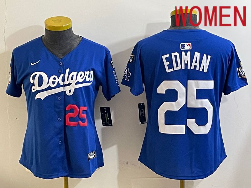 Women Los Angeles Dodgers 25 Edman Blue Game 2024 Nike MLB Jersey style 11216